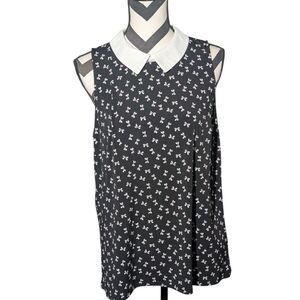 CeCe L Black White Bow Print Sleeveless Top
